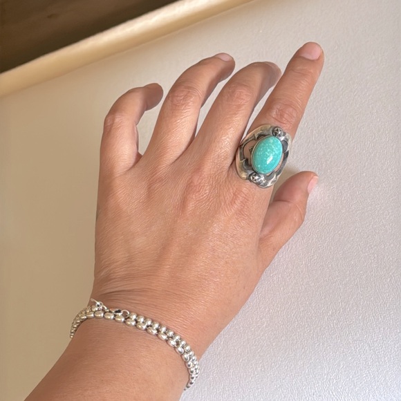 Native American Sterling Silver and Turquoise Ring size 9.5
